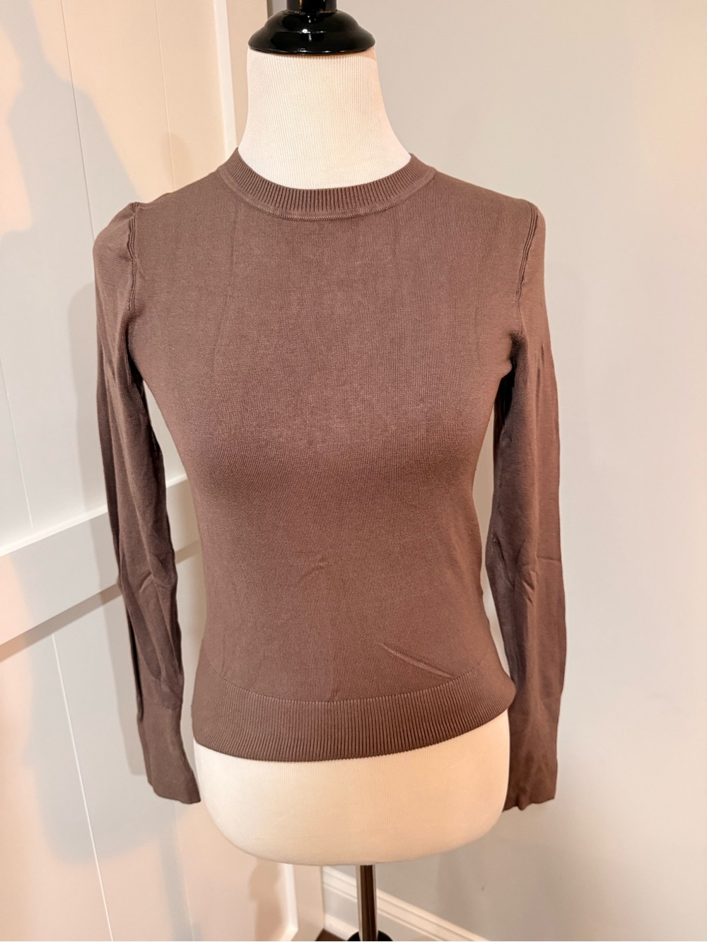 Express Brown Long-Sleeve Crewneck Top
